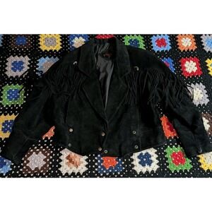 Vintage Suede Leather Jacket Fringe Boho Western Cropped Women's Medium G4000